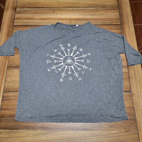 Earthbound Trading Co LS Grey Blouse All-Seeing Eye - Size Large - Picture 1 of 4